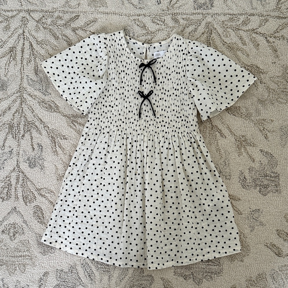 Zara Cream Polka Dot Dress with Black Bows
